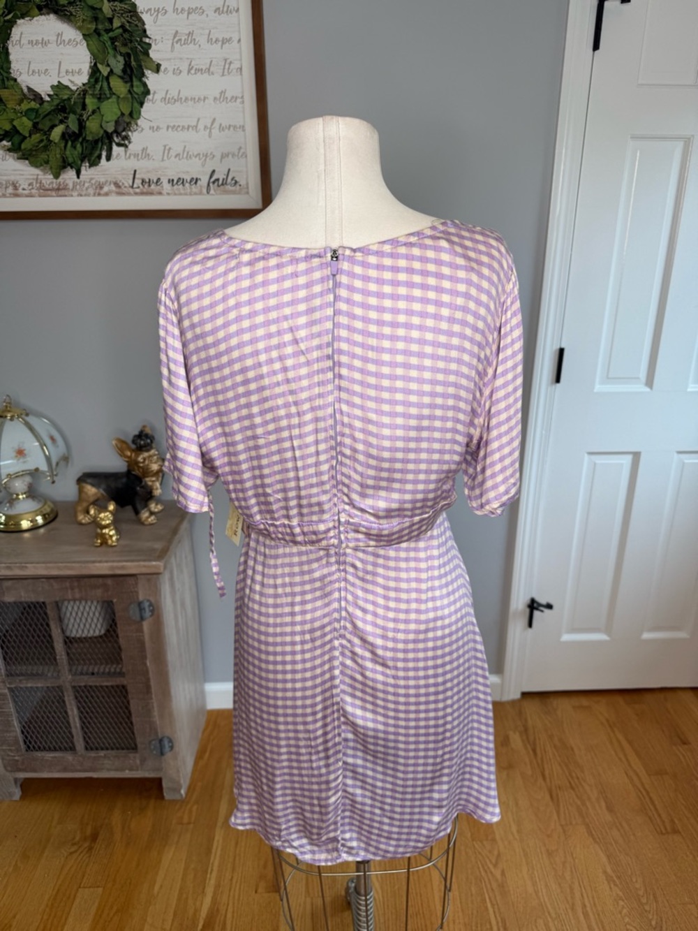 Lilac & White Gingham Tie-Front Dress - Picture 10 of 11